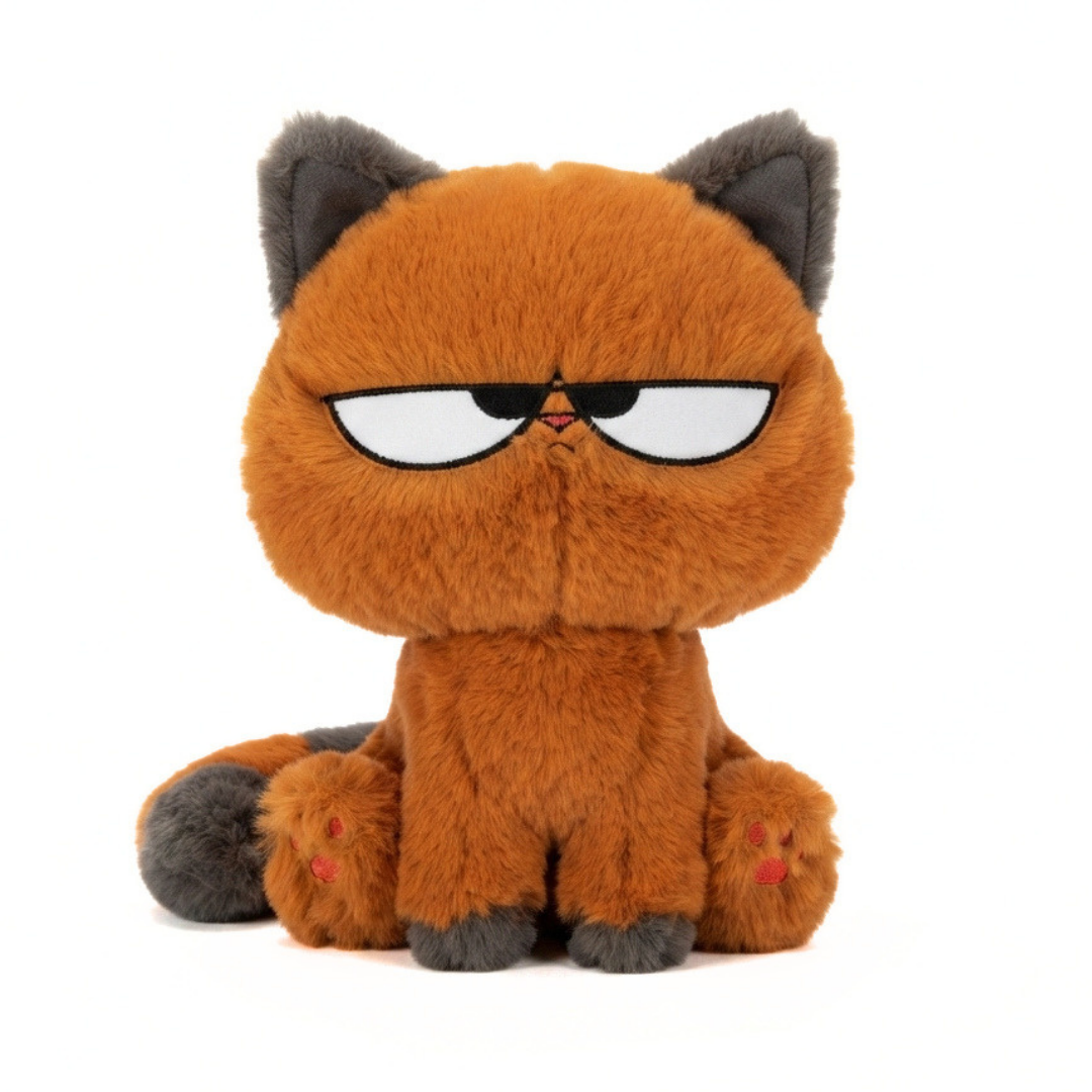 Gato de peluche naranja enfadado