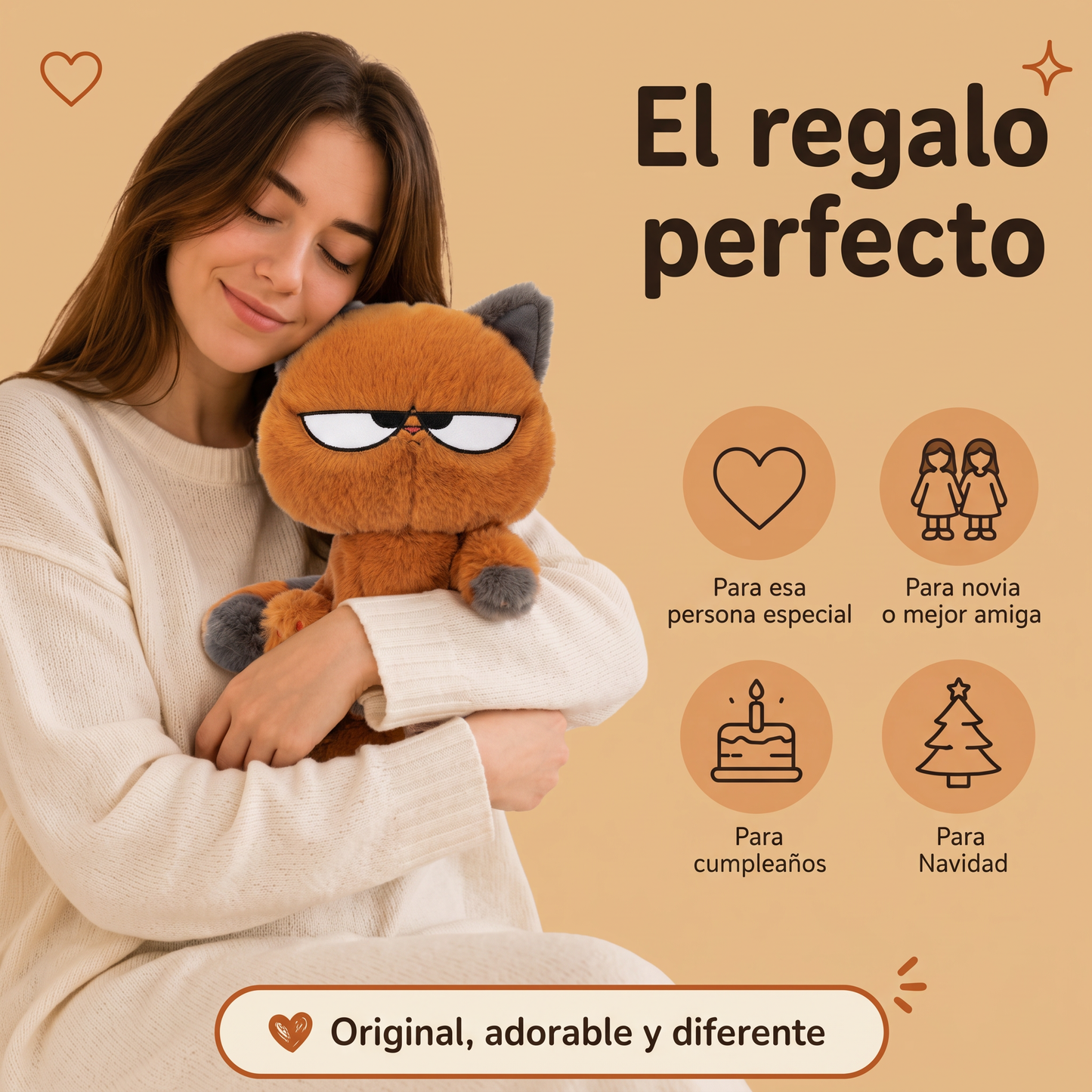 Gato de peluche naranja enfadado