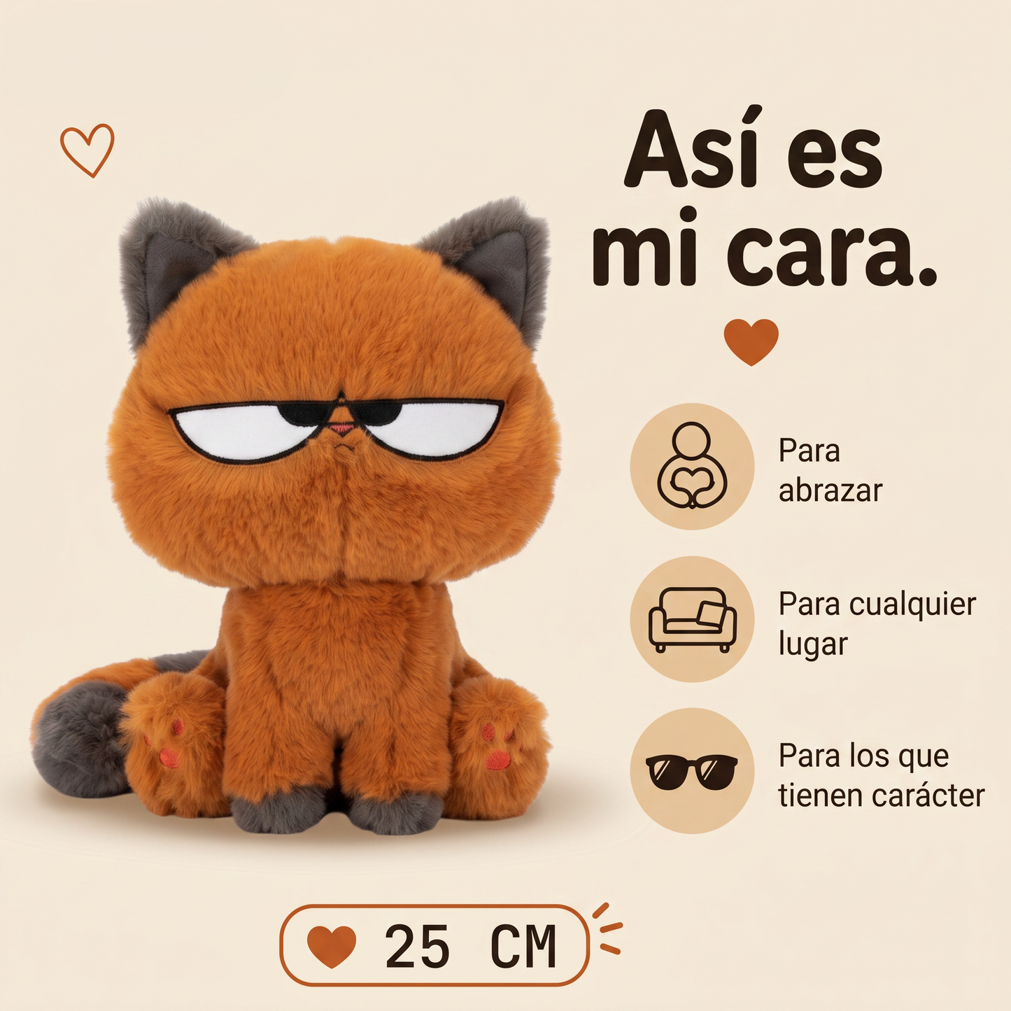 Gato de peluche naranja enfadado